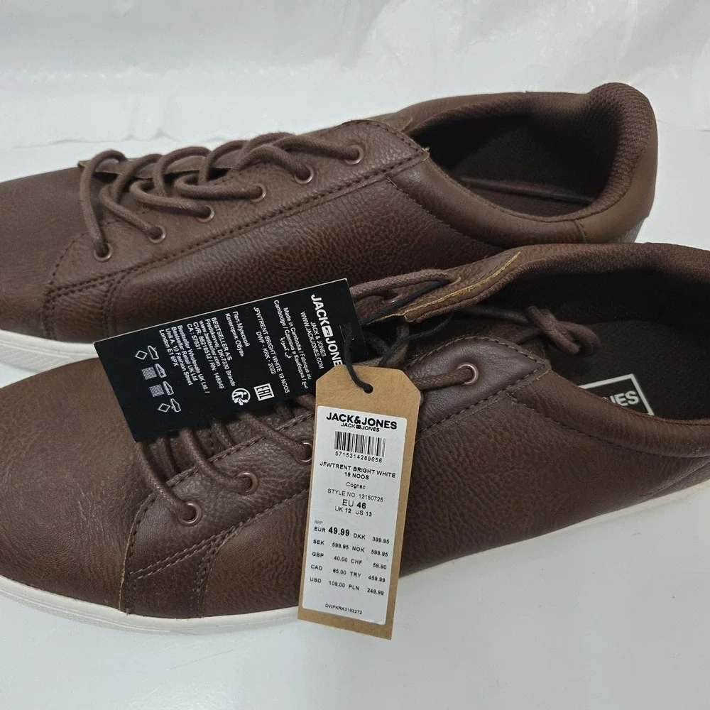 Jack & Jones Men's Brown Faux Leather Sneakers Casual Shoes EU 46 US 13 New